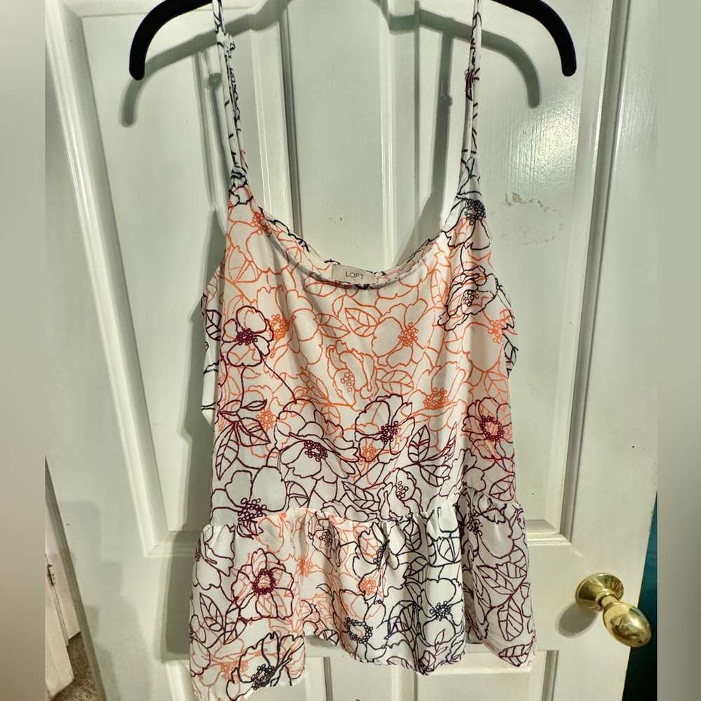 LOFT Floral peplum top - White, Orange, Purple